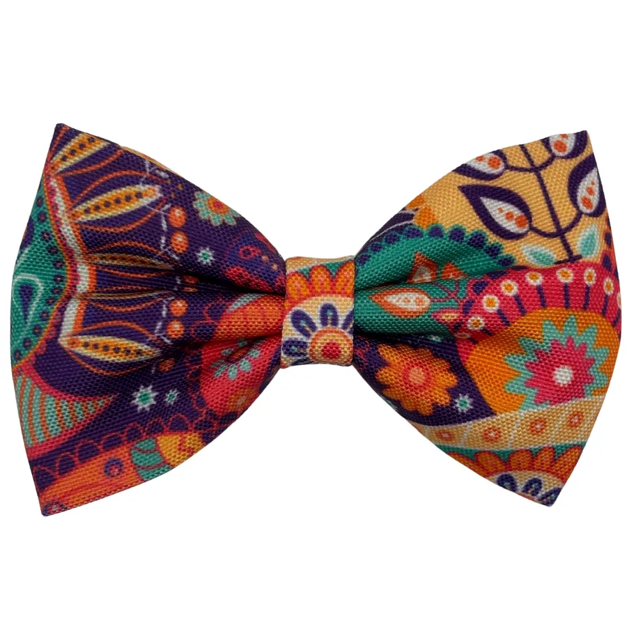 Colorful fabric bow tie with floral patterns