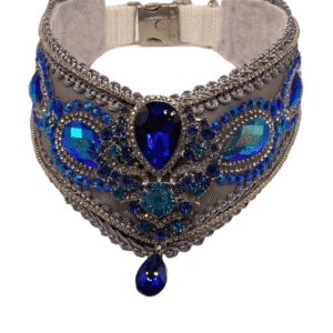 glam gray and blue rhinestone custom collar