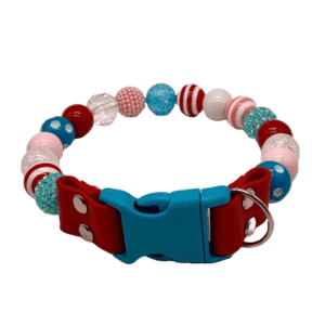 pink blue red beaded dog collar
