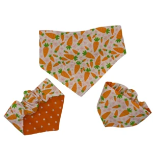 Orange carrot-patterned baby bandanas and bibs set