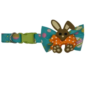 Easter dog collar with bunny and bow design.