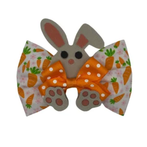 Easter bunny hair bow with carrot pattern.