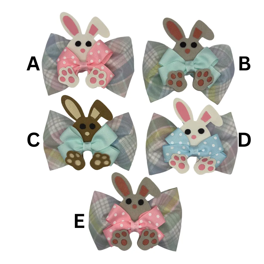 Five cute bunny-themed baby hair bows.