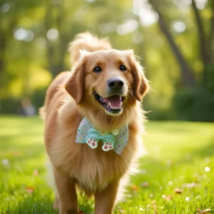 golden retriever wearing the peek-a-boo bunny collar
