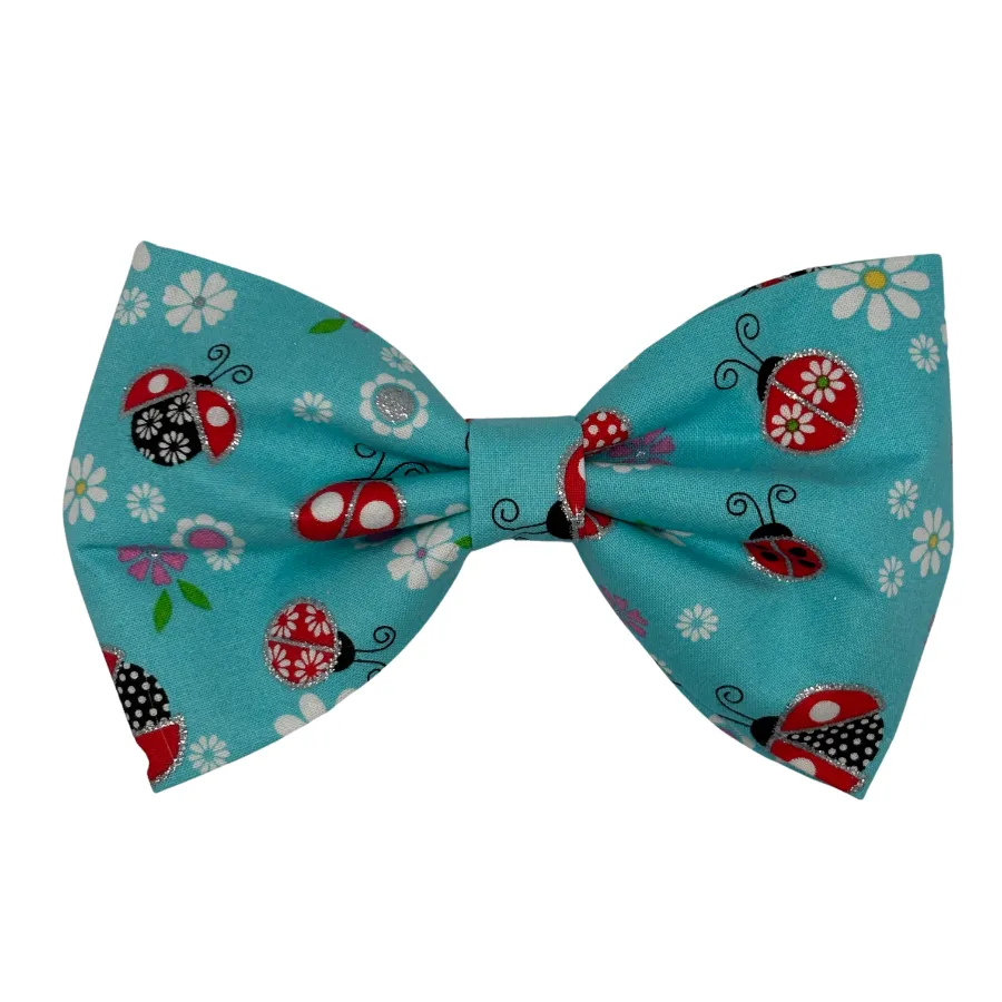 sparkly ladybug blue bowtie for dogs