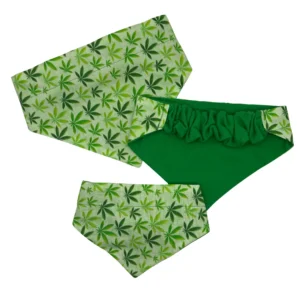 Green leaf-patterned dog bandanas.