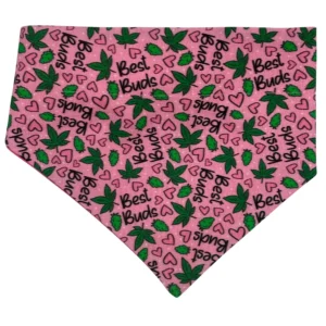 Best Buds themed pink pet bandana with leaves