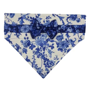 Floral bandana with blue bow tie design.