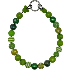 Green beaded bracelet with various patterns