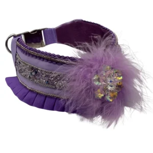 Purple dog collar with feathers and jewels