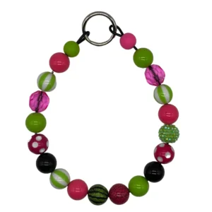 Colorful beaded keychain with green, pink, and black beads.