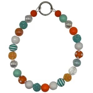 Colorful beaded bracelet with various designs.