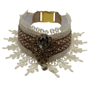 Elegant lace choker with pearls and gemstones.