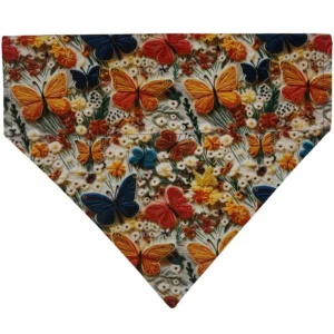 Colorful butterfly bandana with floral pattern.