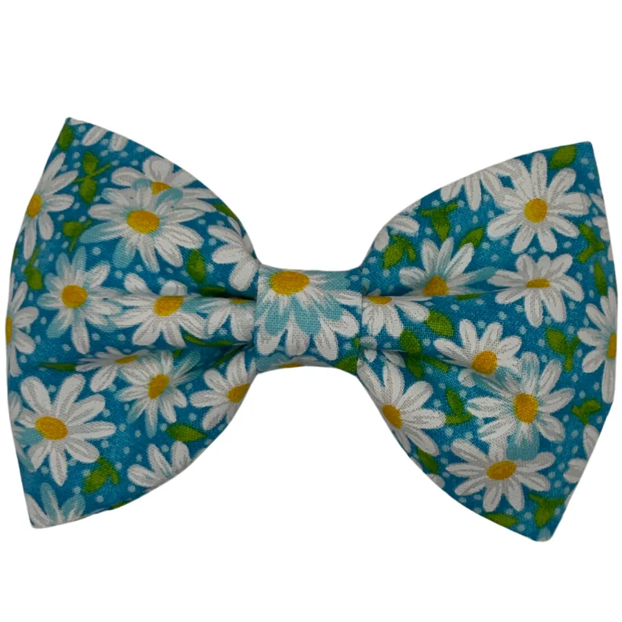 Blue bow tie with white daisy pattern