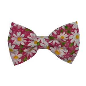 Pink bow tie with white daisy pattern
