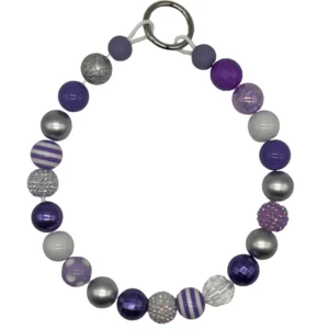 Purple and silver beaded bracelet with keyring.
