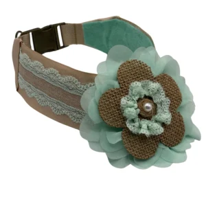 Teal floral headband with lace and pearl details