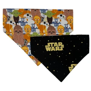 Paw Wars themed dog bandanas, character print and logo.