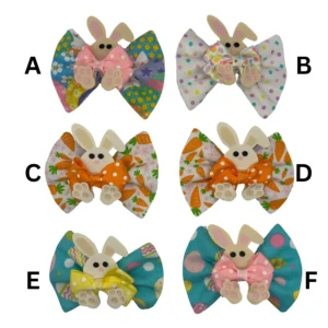 Six pastel bunny-themed hair bows.