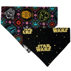 Paw Wars themed dog bandanas, colorful design