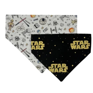 Paw Wars themed dog bandanas, black and white design.