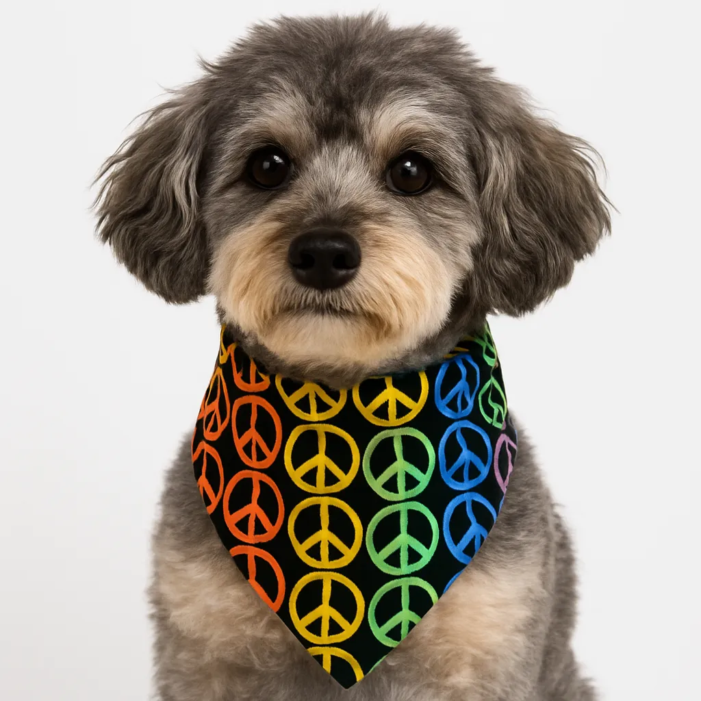 dog bandana safety b2 Dog wearing peace symbol bandana.