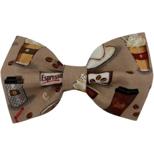 Coffee-themed bow tie with espresso designs