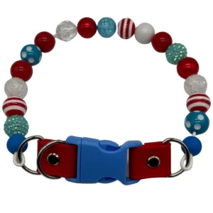 Colorful beaded pet collar with clasp.