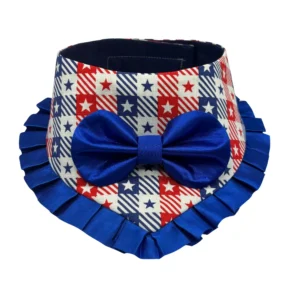 Patriotic dog bandana with blue bow and stars