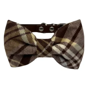 Plaid bowtie with leather buckle detail.