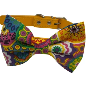 Colorful floral pattern bow tie with yellow strap