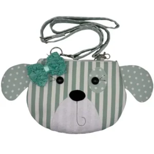 Striped dog face purse with polka dot ears.