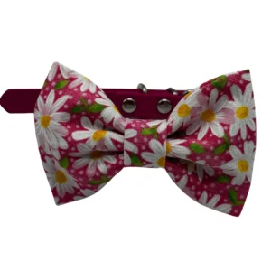 Pink bow tie with white daisies pattern