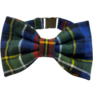 Plaid bow tie with green, blue, red stripes.