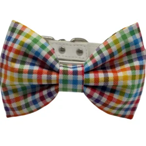 Colorful plaid bow tie collar for pets.