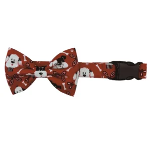 Red dog collar with patterned bow tie
