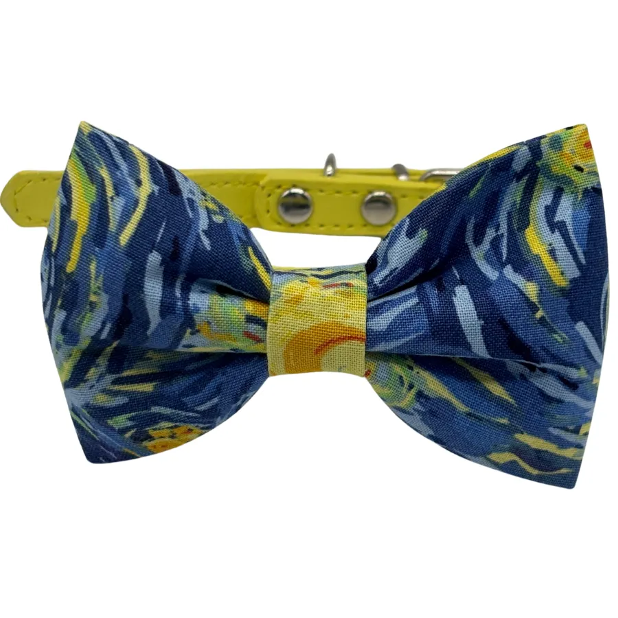 Van Gogh inspired bow tie on yellow collar