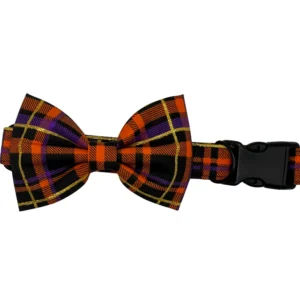 Plaid orange and black pet bow tie collar