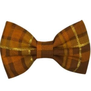 Plaid brown and gold bow tie