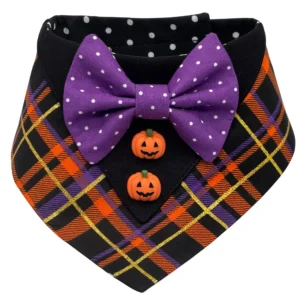 Halloween-themed collar with purple bow tie