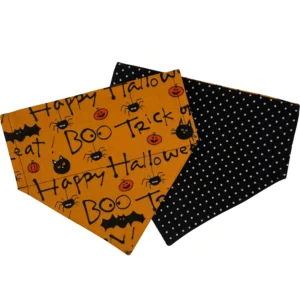 Halloween themed bandanas: orange with prints, black polka dots.