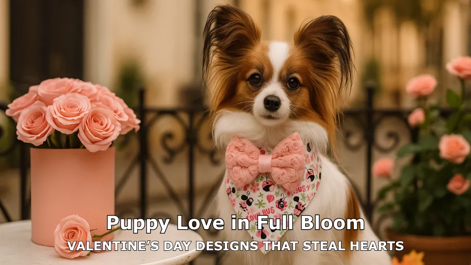 Dog in Valentine's bandana with roses