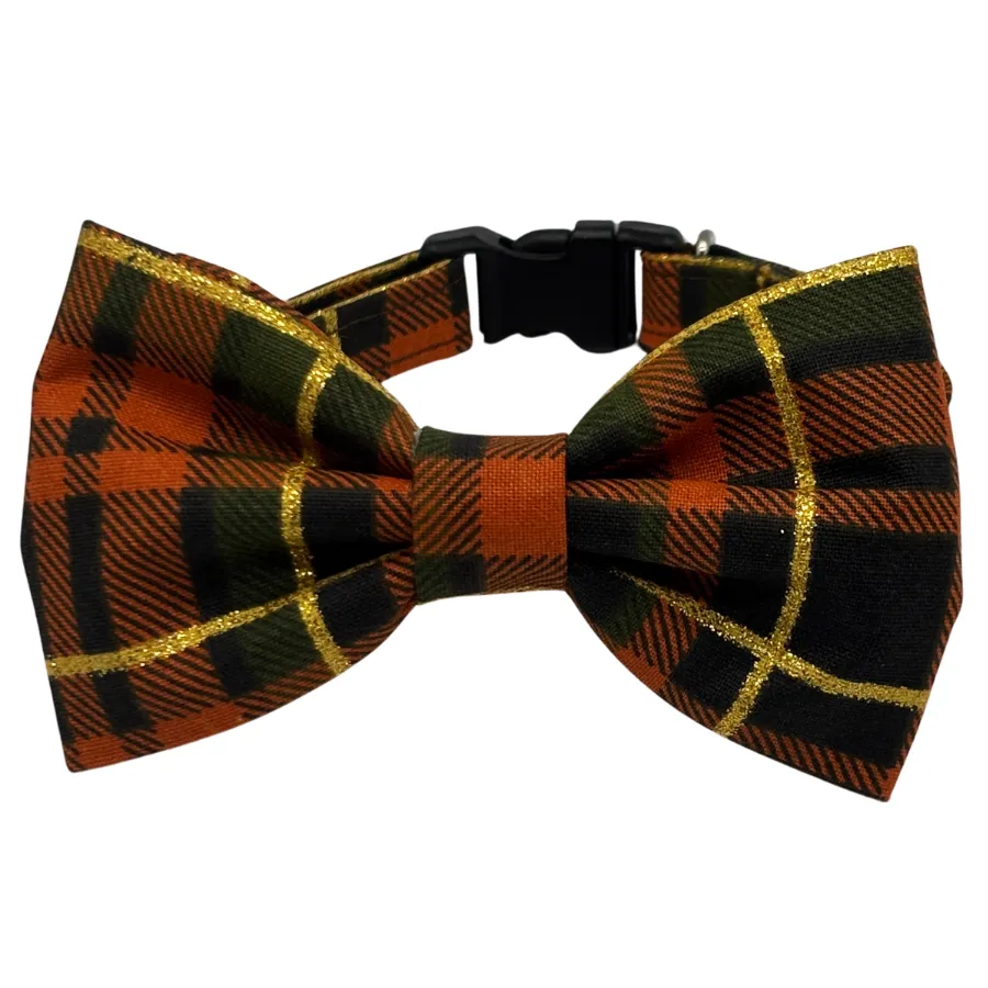 Orange plaid bow tie for pets