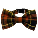 autumn spark adjustable dog collar Orange plaid dog bow tie with gold accents.