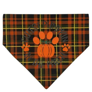Pumpkin plaid dog bandana with paw prints