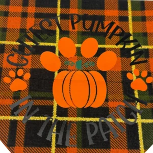 Plaid pattern with pumpkin and paw prints