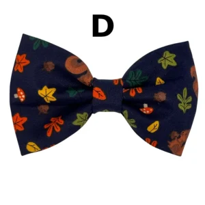 Navy bow tie with autumn leaf pattern