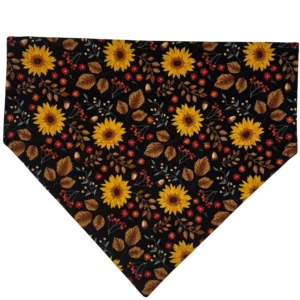 Floral bandana with sunflowers and leaves on black