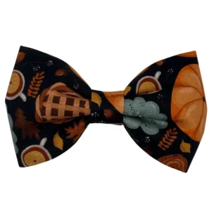 Autumn-themed bow tie with seasonal designs.